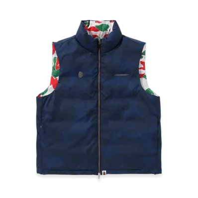A BATHING APE x PAGANI Solid Camo Logo Down Vest "Navy"