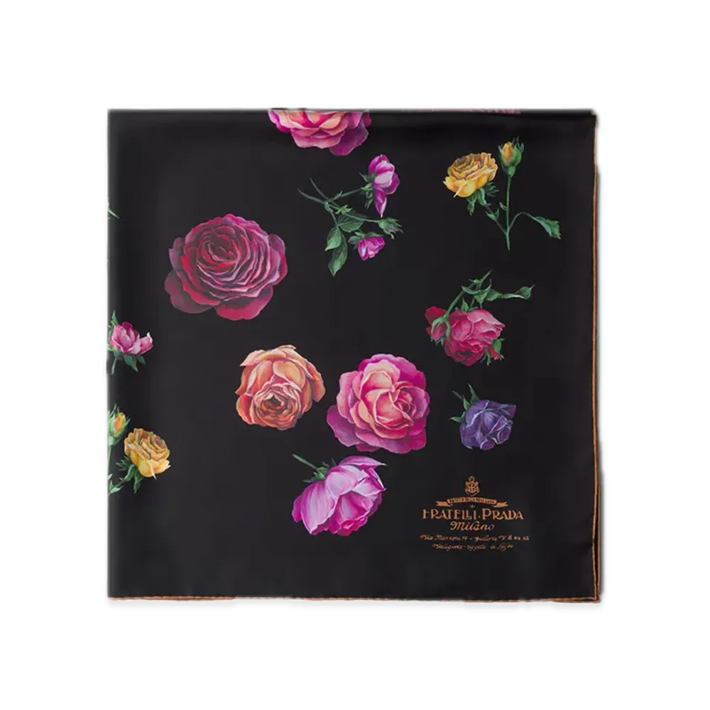 PRADA Printed Silk Twill Scarf 90 x 90 "Black"