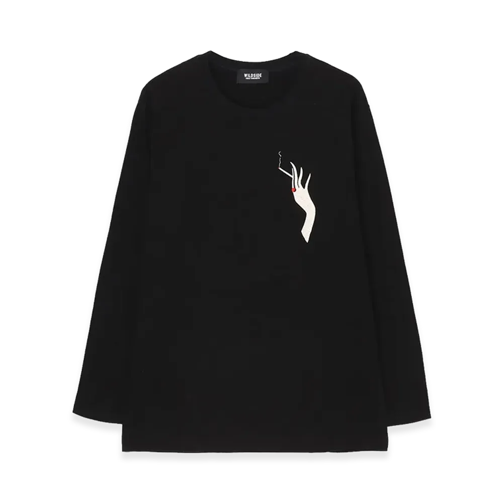 WILDSIDE YOHJI YAMAMOTO Cigarette Embroidered Long Sleeve T-shirt "Black"