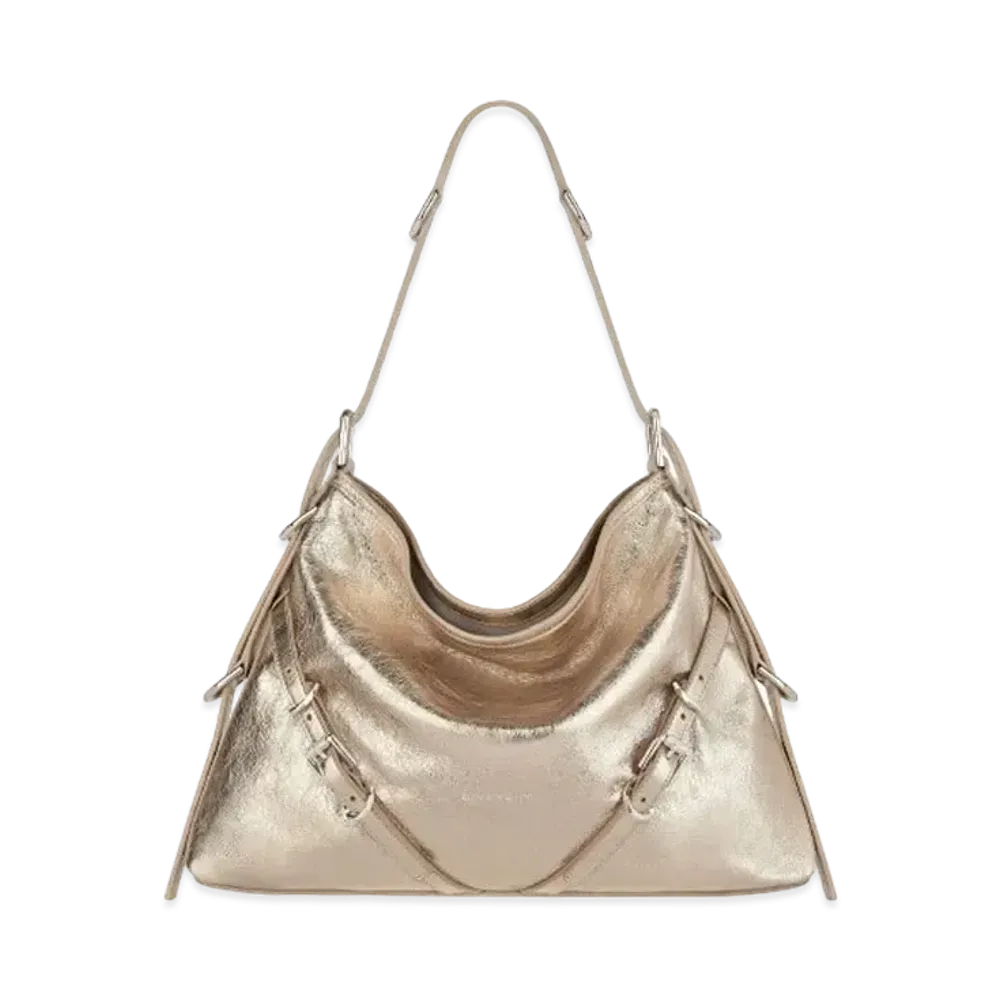 GIVENCHY Medium Voyou Bag In Laminated Leather "Dusty Gold"