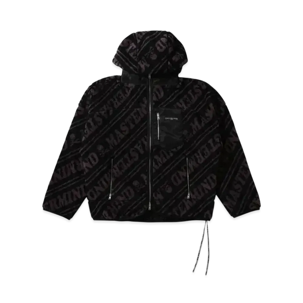 mastermind WORLD Oversized Sherpa All-Over Zip Over Hoodie "Black Charcoal"