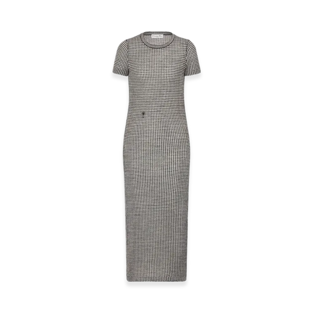 Dior Women's Regular-Fit Mid-Length Dress Houndstooth Wool Knit "Black/White"