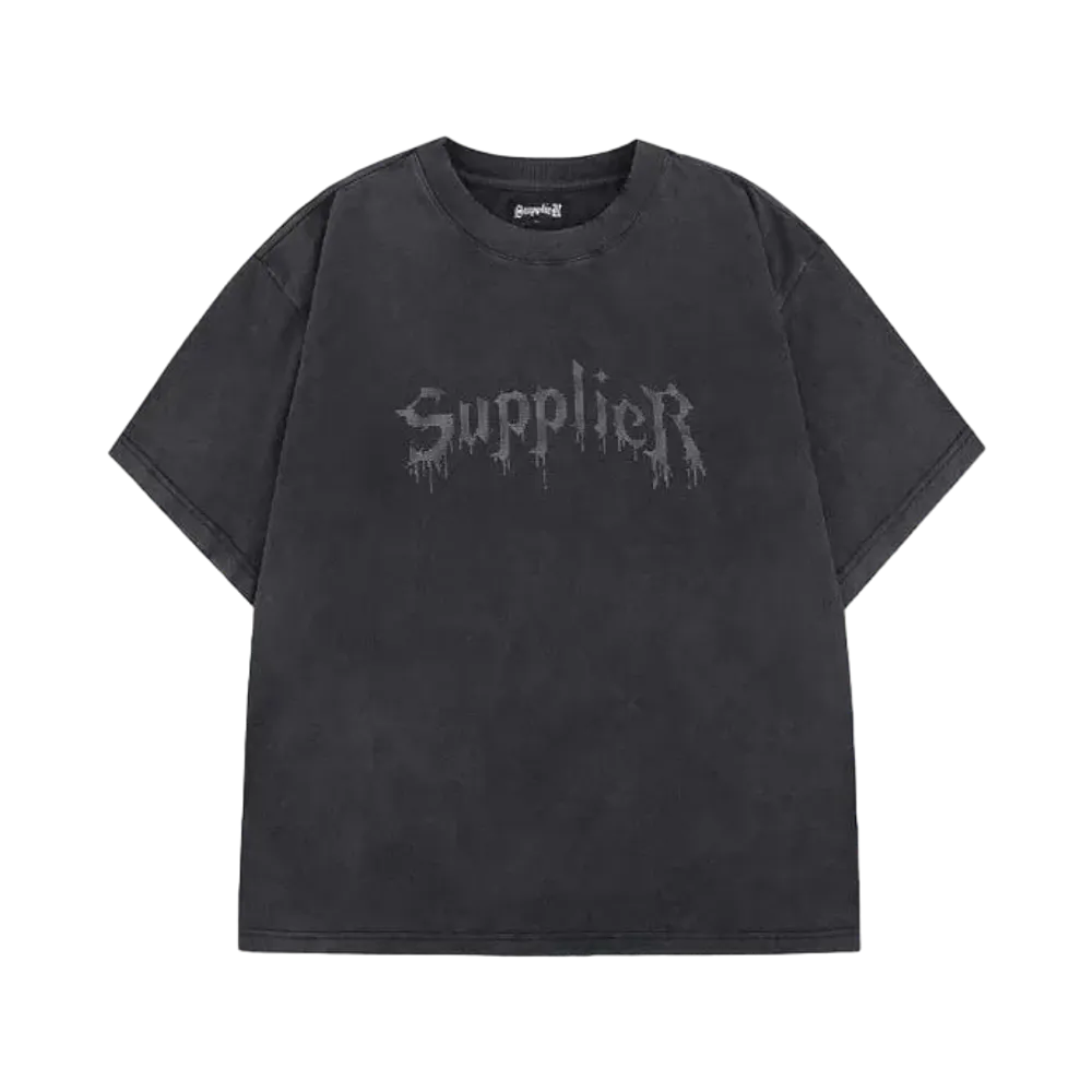 SUPPLIER Vintage Wash Rhinestone Iron Logo Tee "Black"