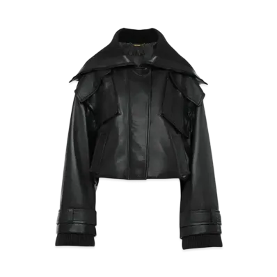 Chloe Short Bomber Jacket In Soft Leather "Black"