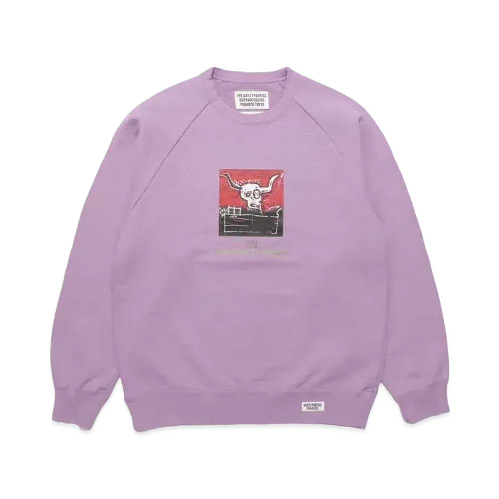 WACKO MARIA JEAN-MICHEL BASQUIAT / Washed Heavy Weight Crew Neck Sweat Shirt "Light Purple"