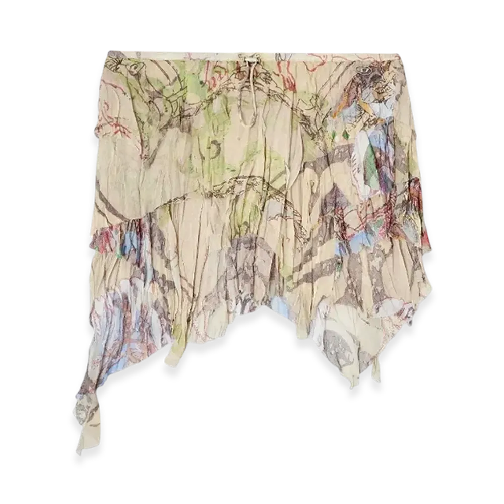 Diesel O-Silla Crinkled Skirt Mixed Medieval Print "Beige"