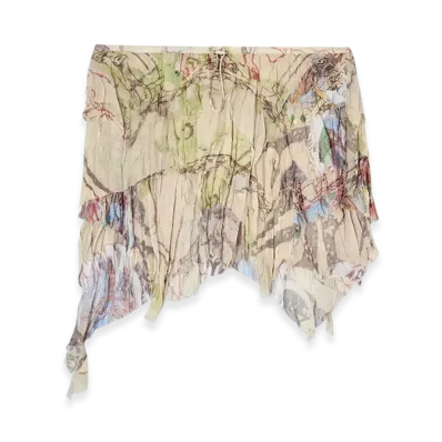 Diesel O-Silla Crinkled Skirt Mixed Medieval Print "Beige"