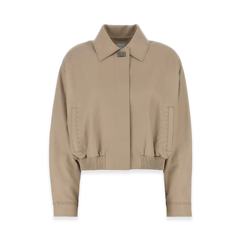 FENDI Women's Cappuccino Leather Jacket "Beige"