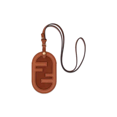 FENDI Name Card Holder Leather Pouch "Brown"