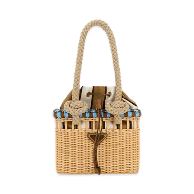 PRADA Women's Wicker Mini Shopping Bag "Beige"