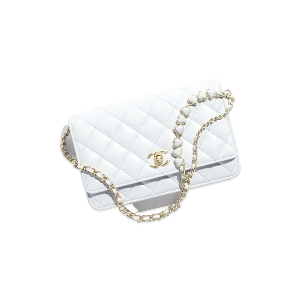 CHANEL Wallet on Chain Shiny Crumpled Calfskin Resin "Gray"