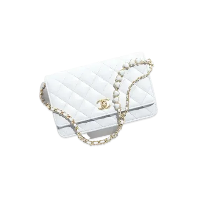 CHANEL Wallet on Chain Shiny Crumpled Calfskin Resin "Gray"