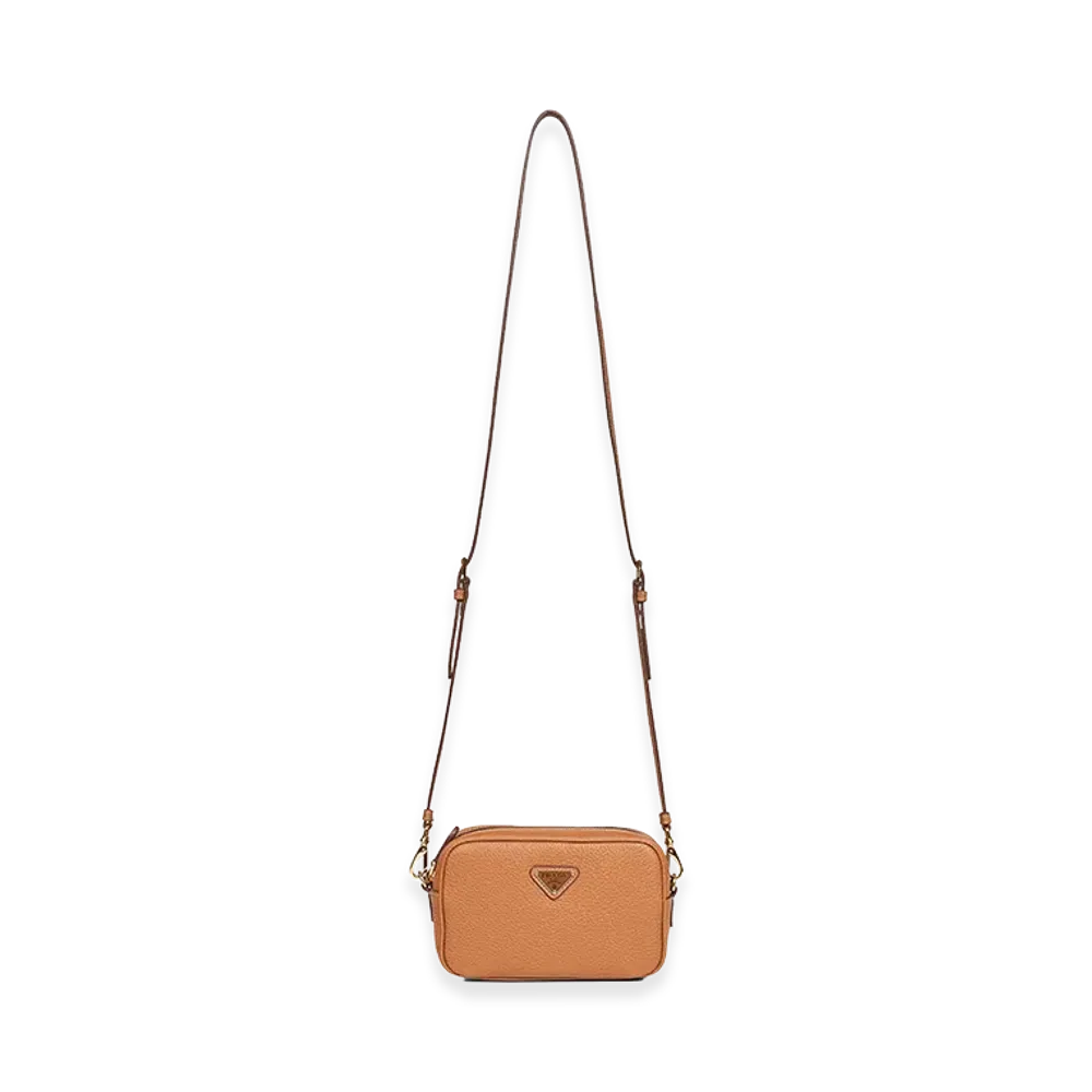 PRADA Women's Hammered Leather Crossbody Bag "Light Brown"