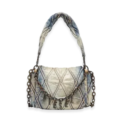 Diesel Charm-D Shoulder S Charm-D S-Small Shoulder Bag In Metallic Quilted Denim "Blue Gold"