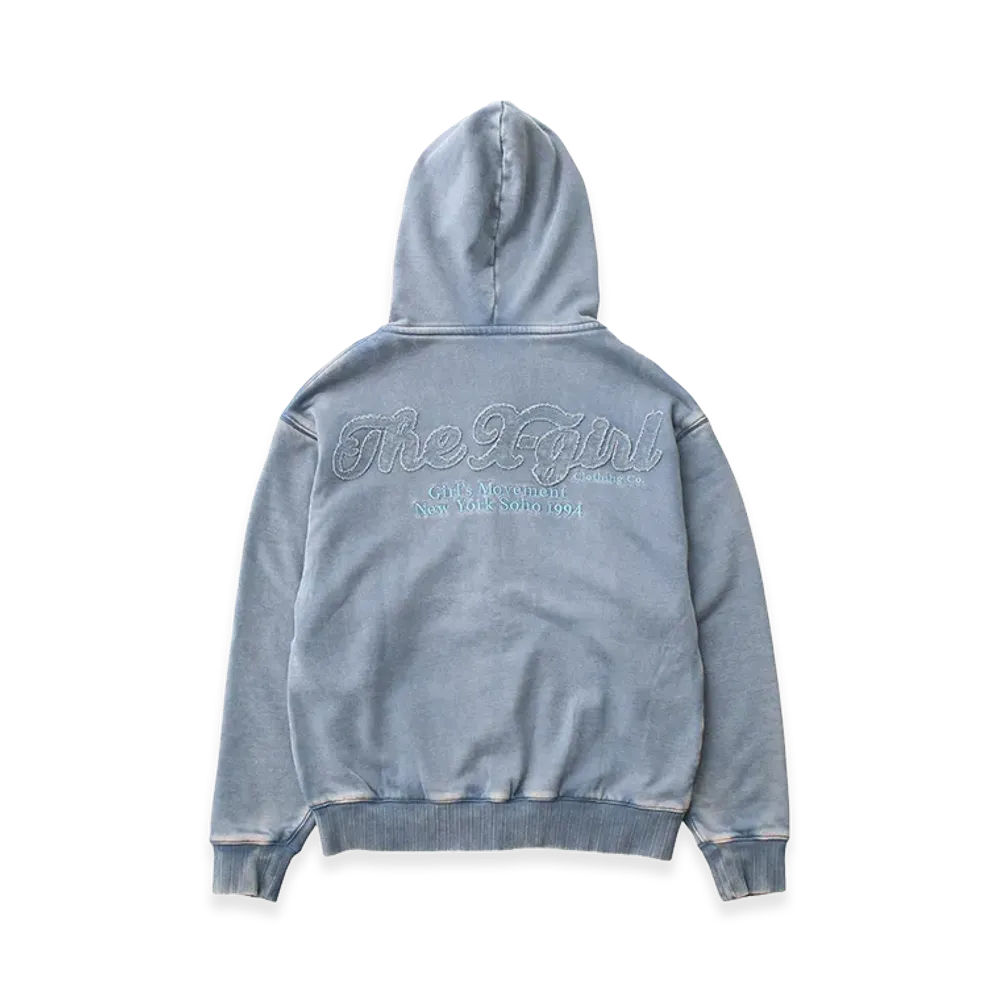 X-Girl Women's Bleached Logo Patch Zip Up Sweat Hoodie "Blue"