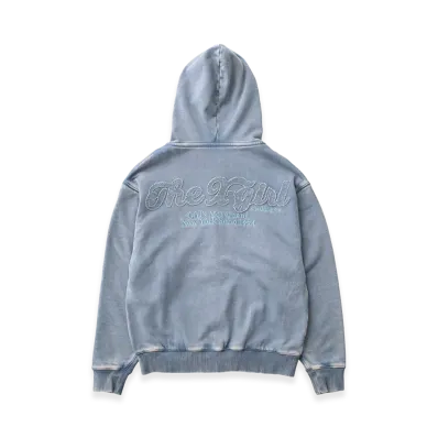 X-Girl Women's Bleached Logo Patch Zip Up Sweat Hoodie "Blue"