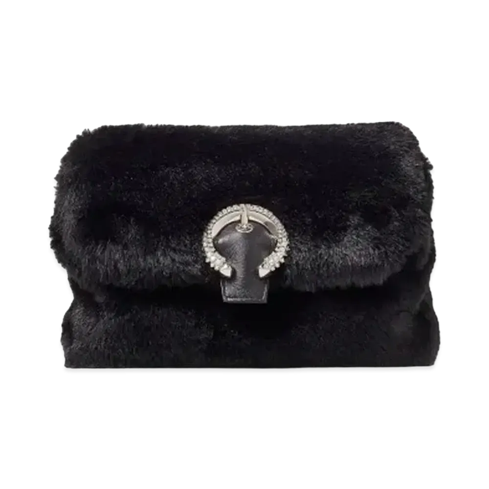 Jimmy Choo Soft Madeline Faux Fur Mini Bag With Crystal Buckle "Black"