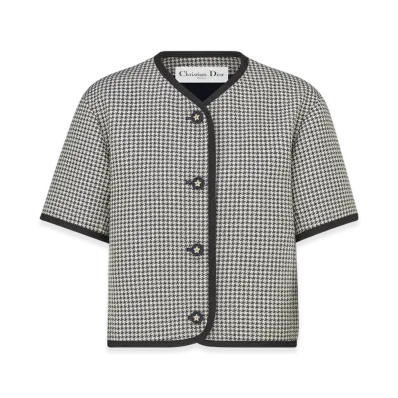 Dior Women's Cotton Blend Jacquard with Microhoundstooth Motif S/S Jacket "Blue/White"