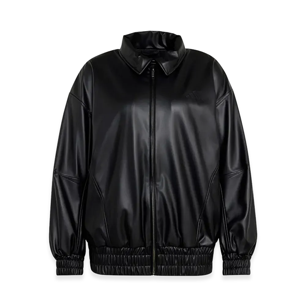 adidas Women's Stadium Faux Leather Loose Fit Jacket "Black"