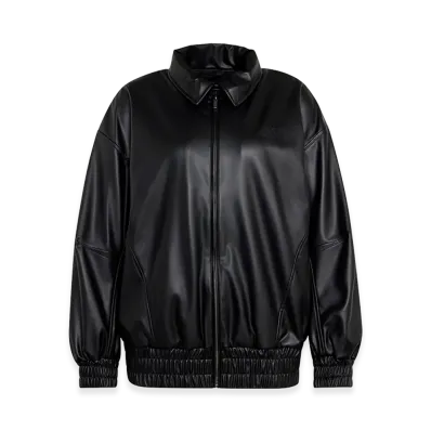 adidas Women's Stadium Faux Leather Loose Fit Jacket "Black"