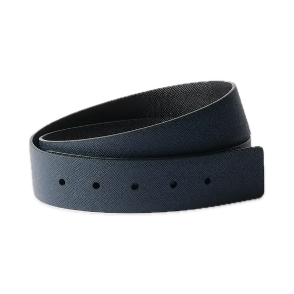 PRADA Reversible Saffiano Leather Belt Strap "Navy/Black"
