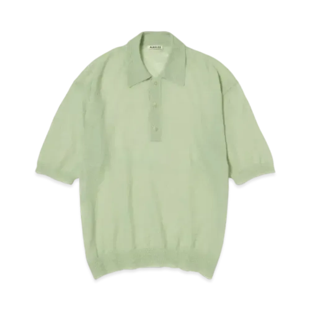 AURALEE Kid Mohair Sheer Knit Polo "Pale Green"