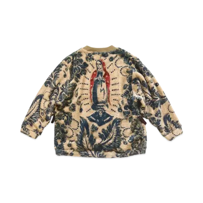 KAPITAL DAMASK PATTERN FLEECE BIG CREWSWEAT(VIRGIN MARIA) "Beige"