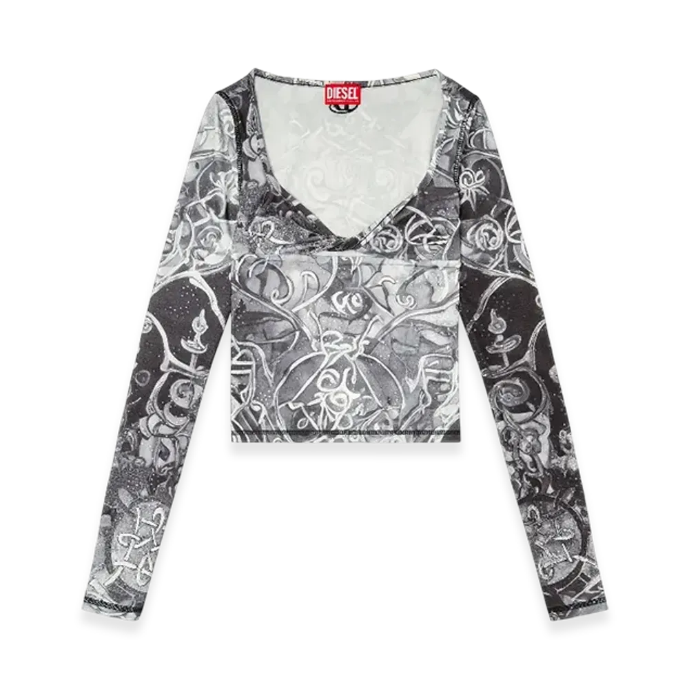 Diesel T-Antica-LS Printed Top With Crystal Droplets "Gray"