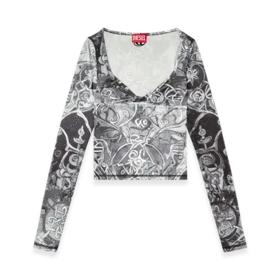 Diesel T-Antica-LS Printed Top With Crystal Droplets "Gray"