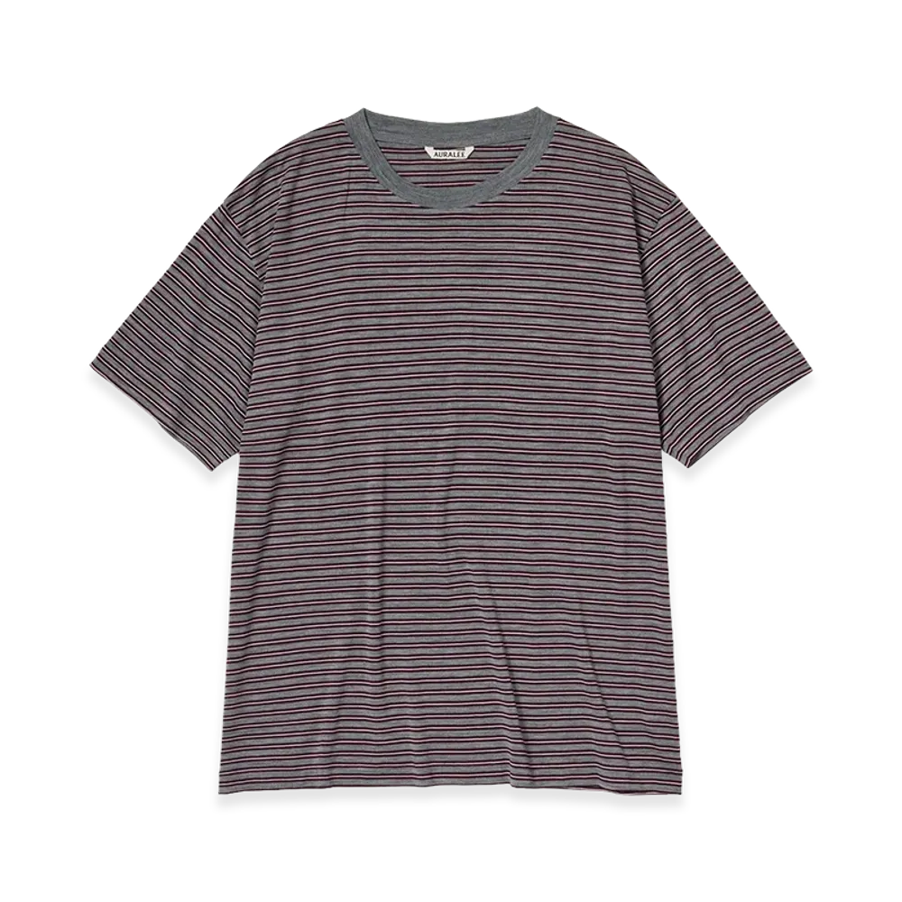 AURALEE Soft Smooth Wool Stripe Jersey Tee "Gray Stripe"