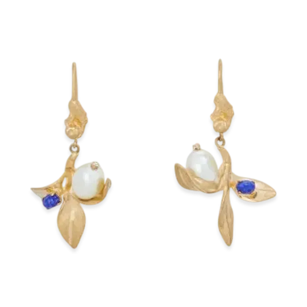 Marni Pearls and Stones Flower Delirium Drop Earrings "Gold"