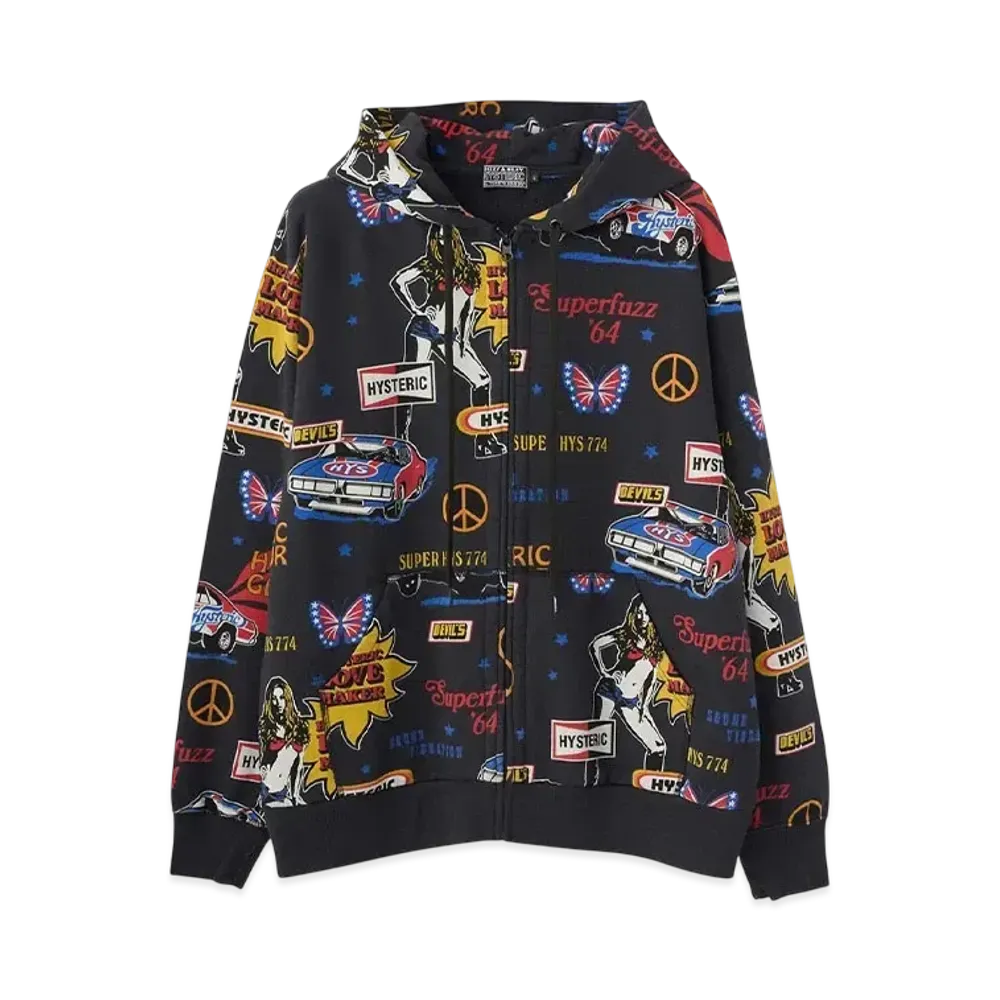 HYSTERIC GLAMOUR Love Maker Pattern Hoodie "Black"