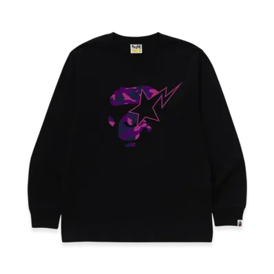 A BATHING APE Color Camo Ape Face Sta LS Tee "Black/Purple"