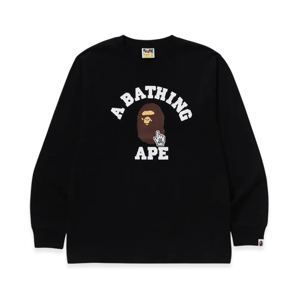 A BATHING APE Go Ape Pointer College Tee L/S Tee Bapec "Black"