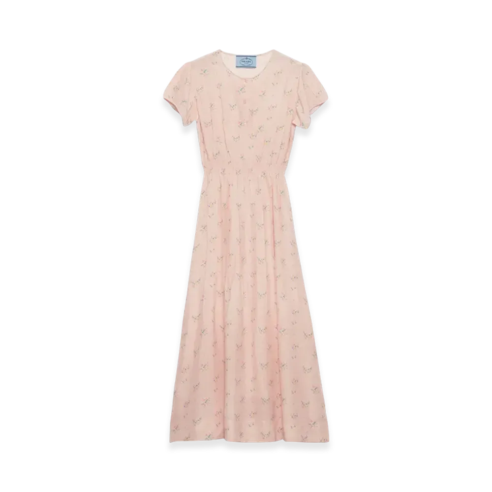 PRADA Women's Floral Print Ponge Dress "Peach"