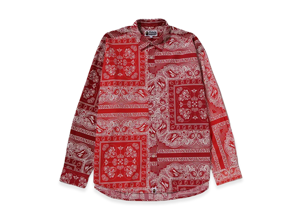 A BATHING APE Paisley Pattern LS Shirt "Red"