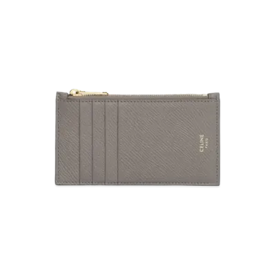 CELINE Zipped Compact Card Holder In Grained Calfskin "Pebble"