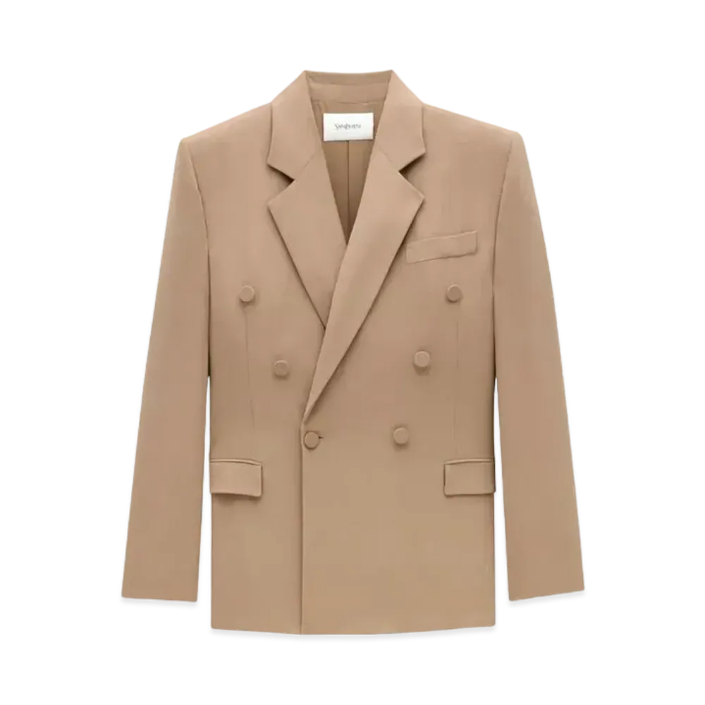 Saint Laurent Women's Jacket in Silk Crepe "Beige Fonce"