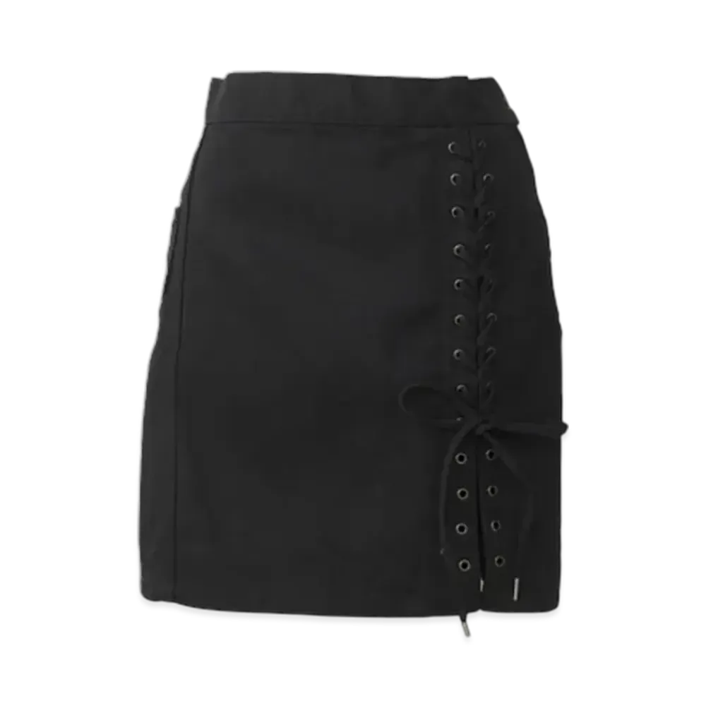 HYSTERIC GLAMOUR Apple Panda Embroidered Side Lace-Up Denim Mini Skirt "Black"