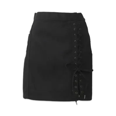 HYSTERIC GLAMOUR Apple Panda Embroidered Side Lace-Up Denim Mini Skirt "Black"