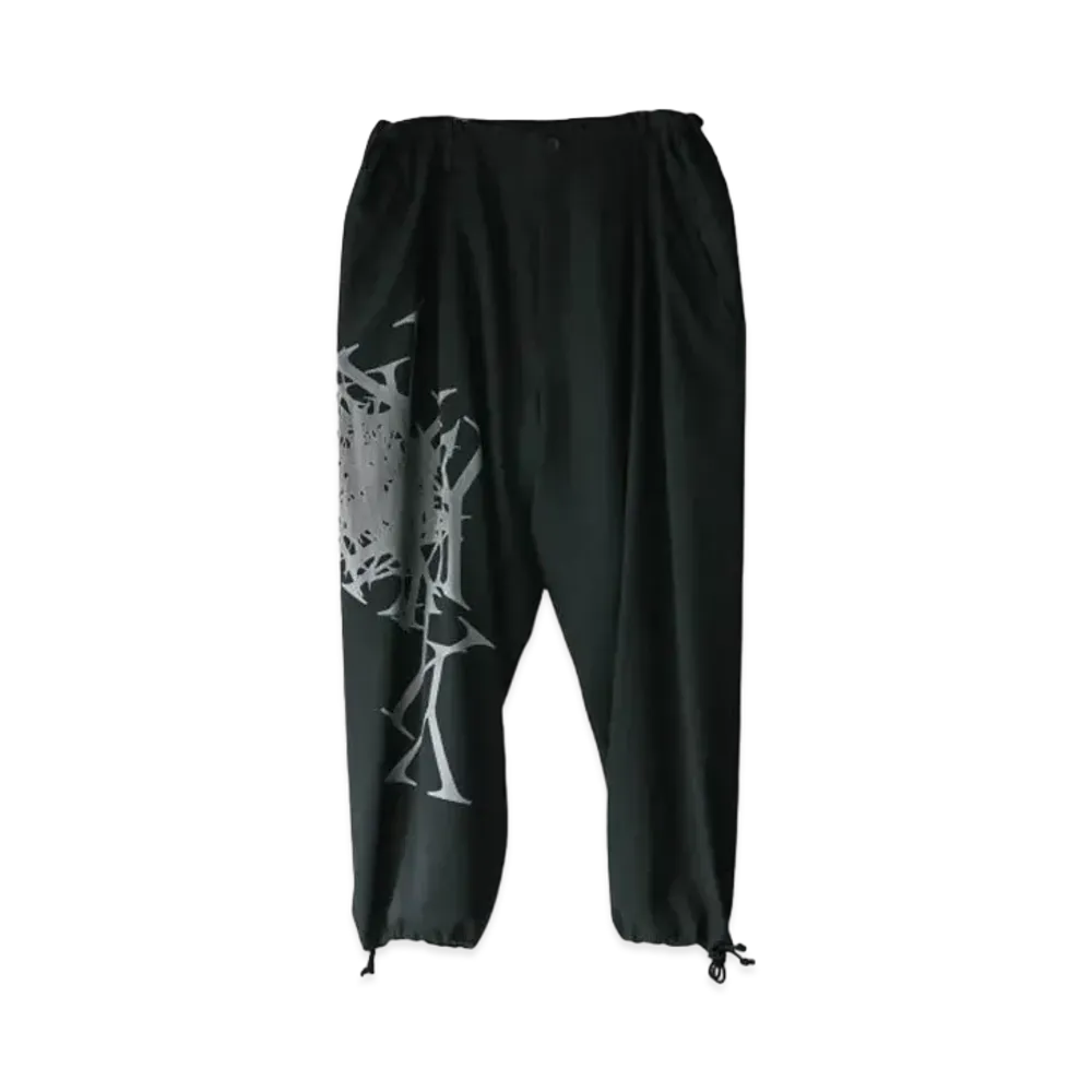 Yohji Yamamoto Pour Homme YY Pattern Discharge Dyeing Waist String Pants "Black"