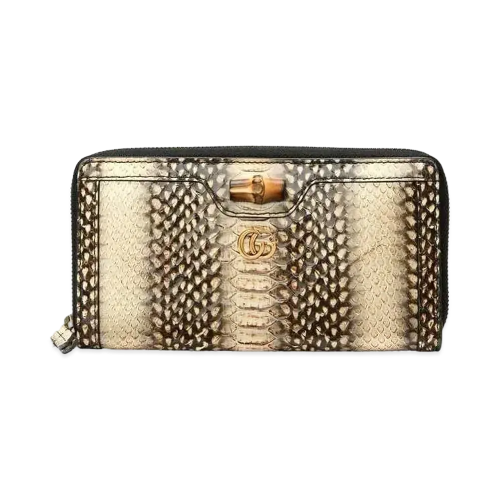 GUCCI Diana Python Zip Around Wallet "Natural"