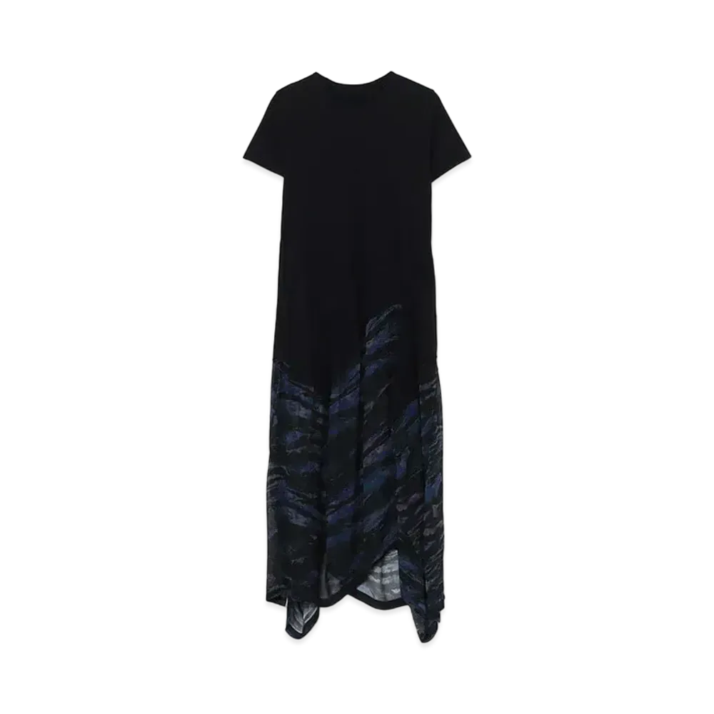Ground Y Ultima Cotton/Zebra Pattern Cupra Chiffon Angular T Dress "Blue"