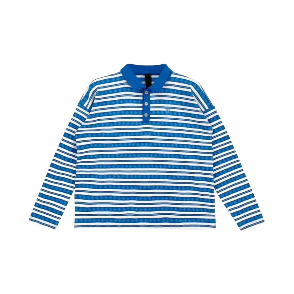 Chrome Hearts Striped Silver Button L/S Polo Shirt "Blue/White"