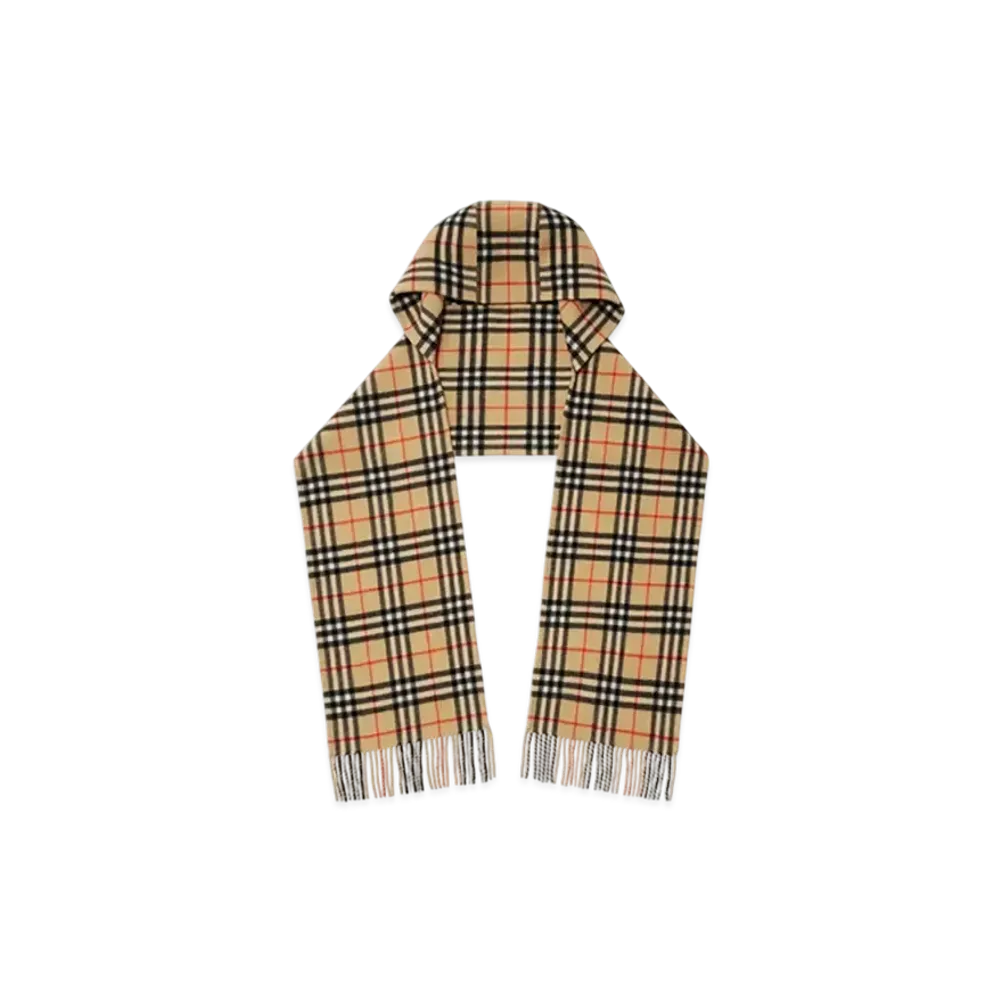 Burberry Check Cashmere Hooded Scarf "Sand"