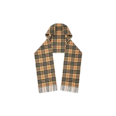 Burberry Check Cashmere Hooded Scarf "Sand"
