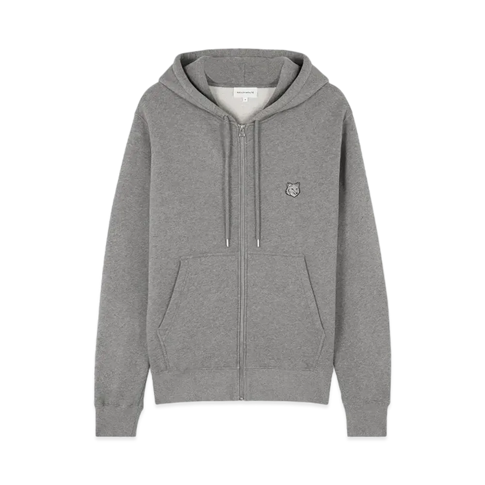Maison Kitsune Bold Foxhead Patch Comfort Zip Hoodie "Medium grey melange"