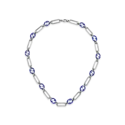GUCCI Enamel Interlocking Double G Necklace "Silver"