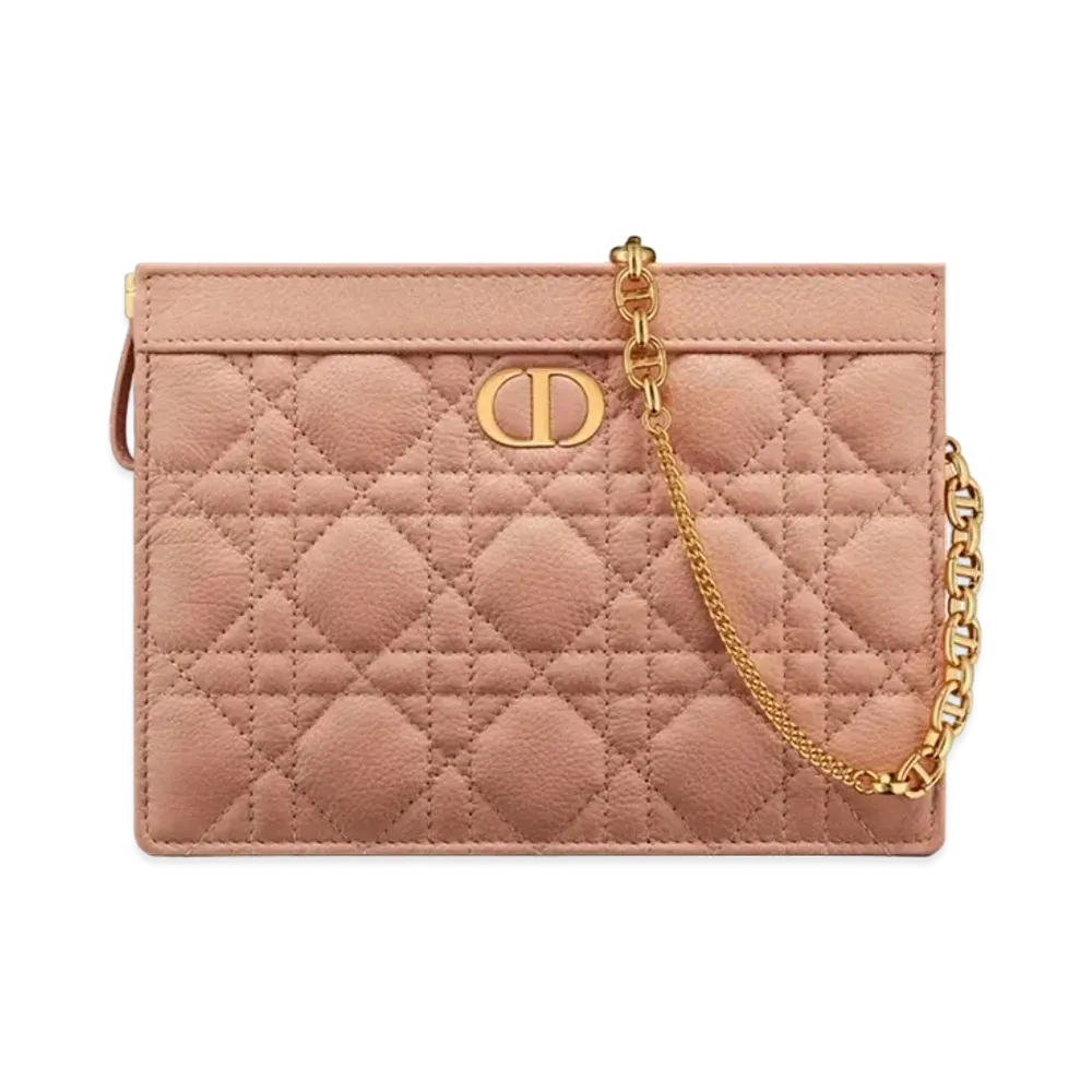 Dior Caro Zipper Pouch Chain Supple Cannage Calfskin "Rose Des Vents"