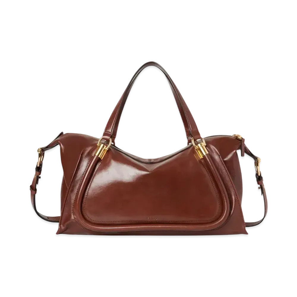Chloe Paraty 24 Bag In Shiny Leather "Sooty Brown"